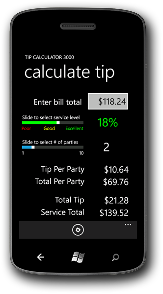 Tip Calculator 3000(tm) on the Windows Phone